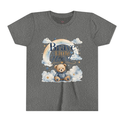 Brave Little Heart Youth Tee — Cute Teddy Rainbow Kids Shirt