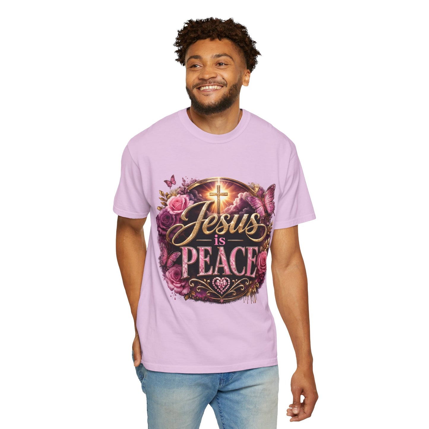 Christian T-Shirt — "Jesus is Peace" Floral Cross Tee