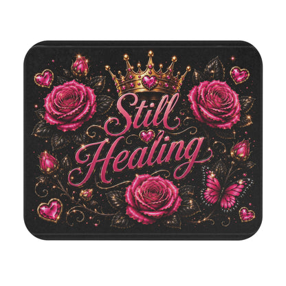 Still Healing Mouse Pad — Pink Roses, Crown & Butterfly Desk Mat
