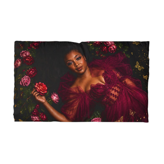 Elegant Portrait Microfiber Pillowcase – Luxe Floral Red Gown Design