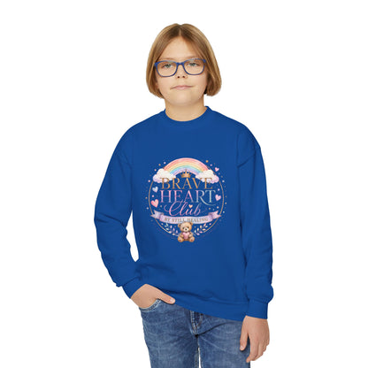 Brave Heart Club Youth Crewneck Sweatshirt — Rainbow Teddy Cancer Awareness