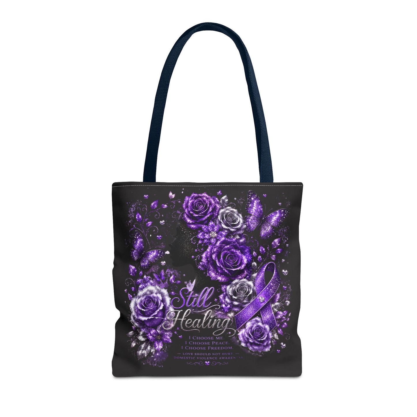 Purple Ribbon 'Still Healing' Floral Tote Bag