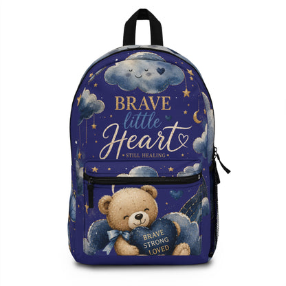 Brave Little Heart Backpack — Teddy Bear & Butterfly Kids School Bag ("Brave Strong Loved")