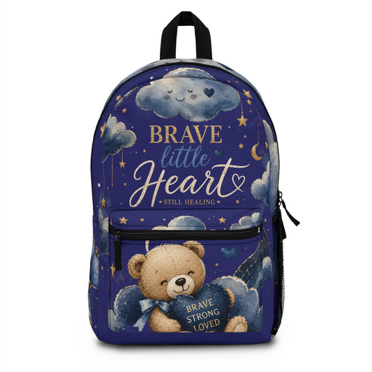Brave Little Heart Backpack — Teddy Bear & Butterfly Kids School Bag ("Brave Strong Loved")