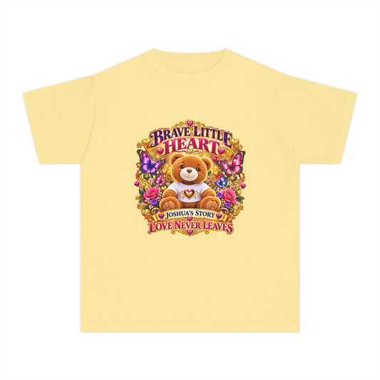 Youth Tee — "Brave Little Heart" Teddy Bear Floral Comfort Shirt