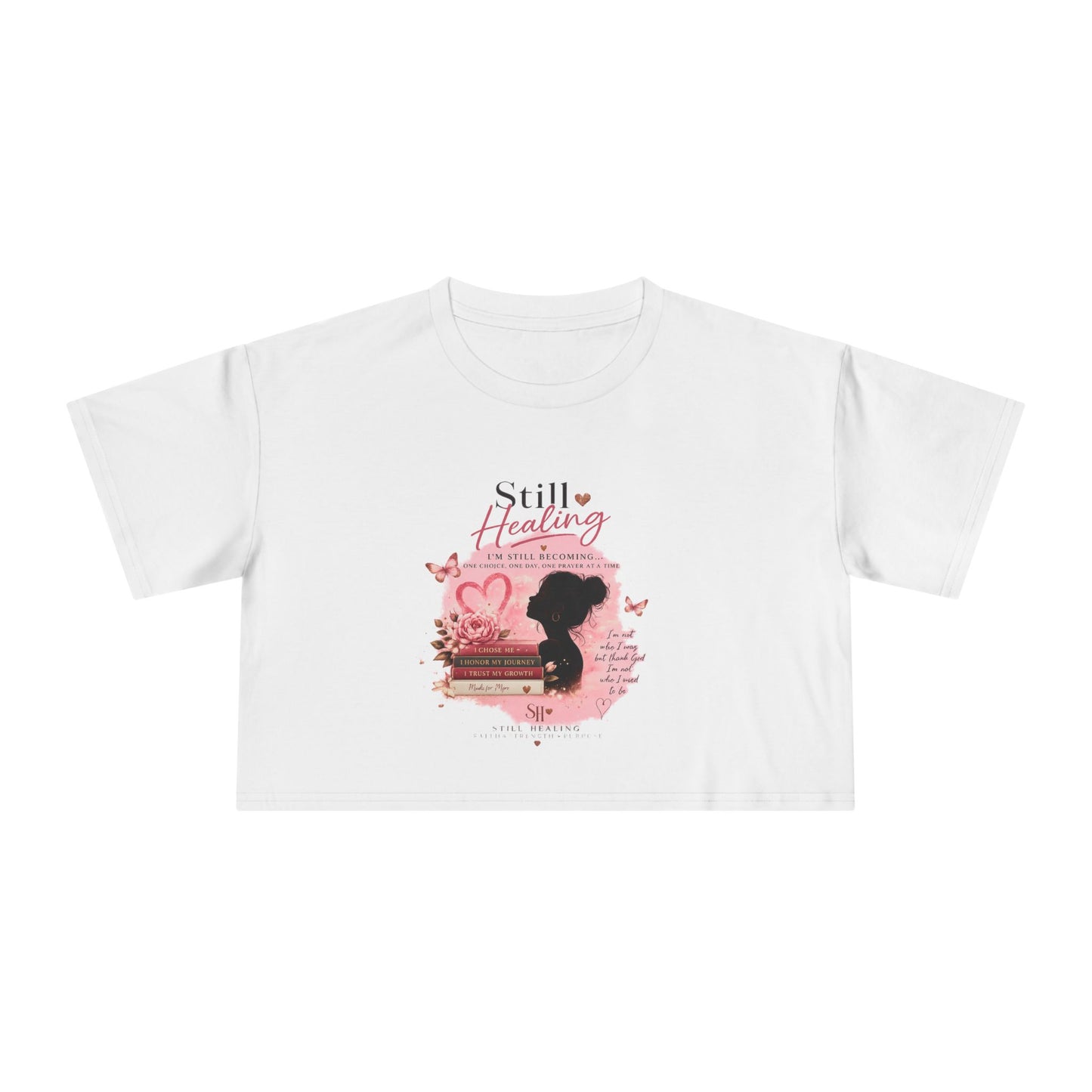 Crop Tee — 'Still Healing' Pink Floral Breast Cancer Awareness Top