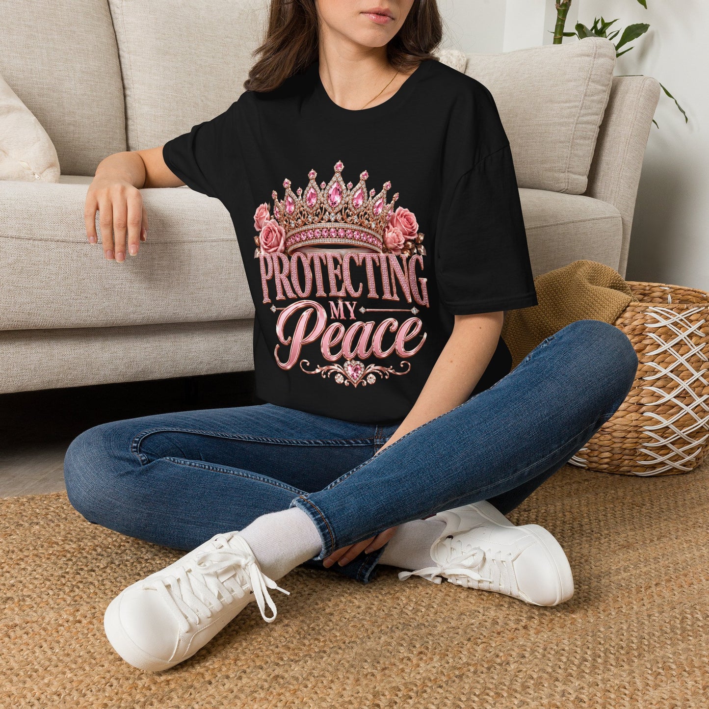 Protecting Peace Crown T-Shirt — Pink Floral Princess Graphic Tee