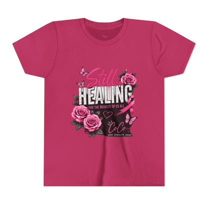 Youth Tee — "Still Healing" Memorial Shirt with Pink Ribbon & Photo Tribute