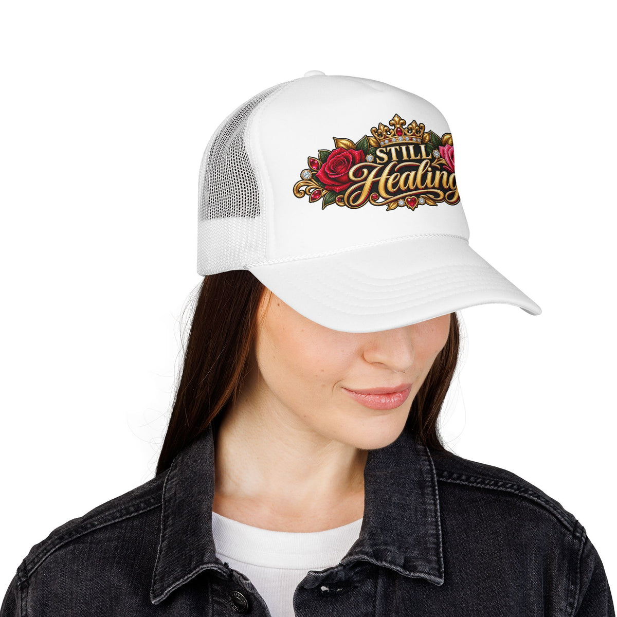 Still Healing Trucker Hat — Floral Crown Recovery Mesh Cap