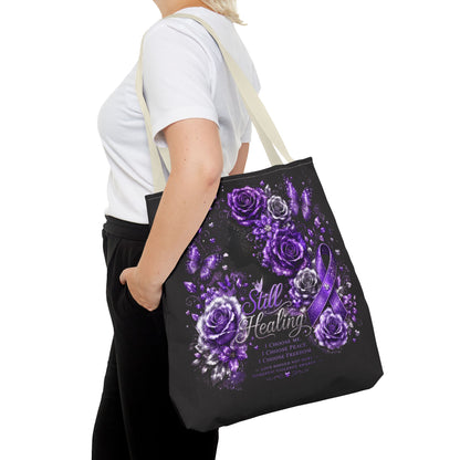 Purple Ribbon 'Still Healing' Floral Tote Bag