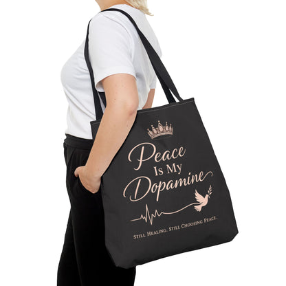 Peace Is My Dopamine Tote Bag — Inspirational Healing Canvas Tote