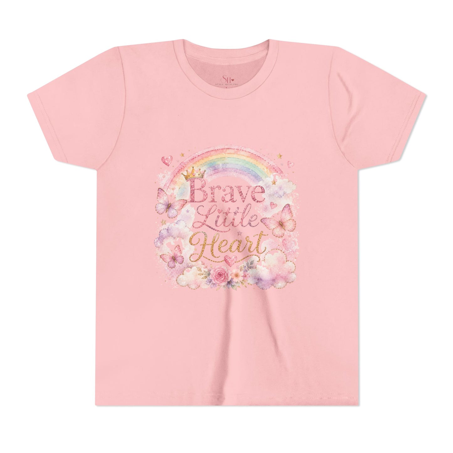 Brave Little Heart Youth Tee — Rainbow Butterflies Floral Kids Shirt
