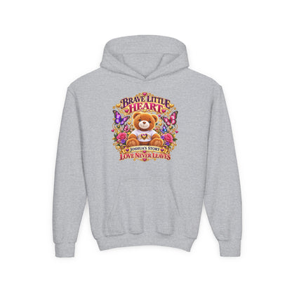 Brave Little Heart Youth Hoodie – Personalized Teddy Bear 'Love Never Leaves' Kids Sweatshirt