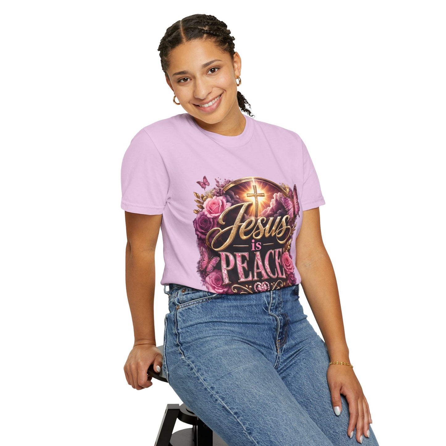 Christian T-Shirt — "Jesus is Peace" Floral Cross Tee