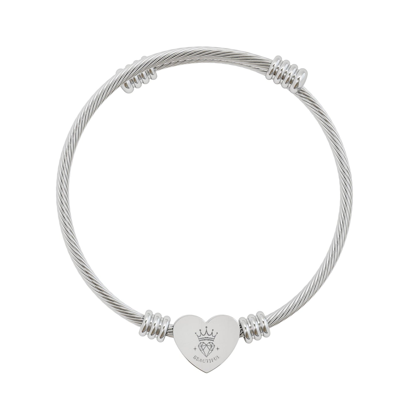 Engravable Heart Cuff Bracelet – Personalized Silver Wire Bangle
