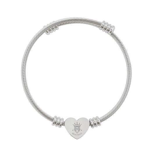 Engravable Heart Cuff Bracelet – Personalized Silver Wire Bangle