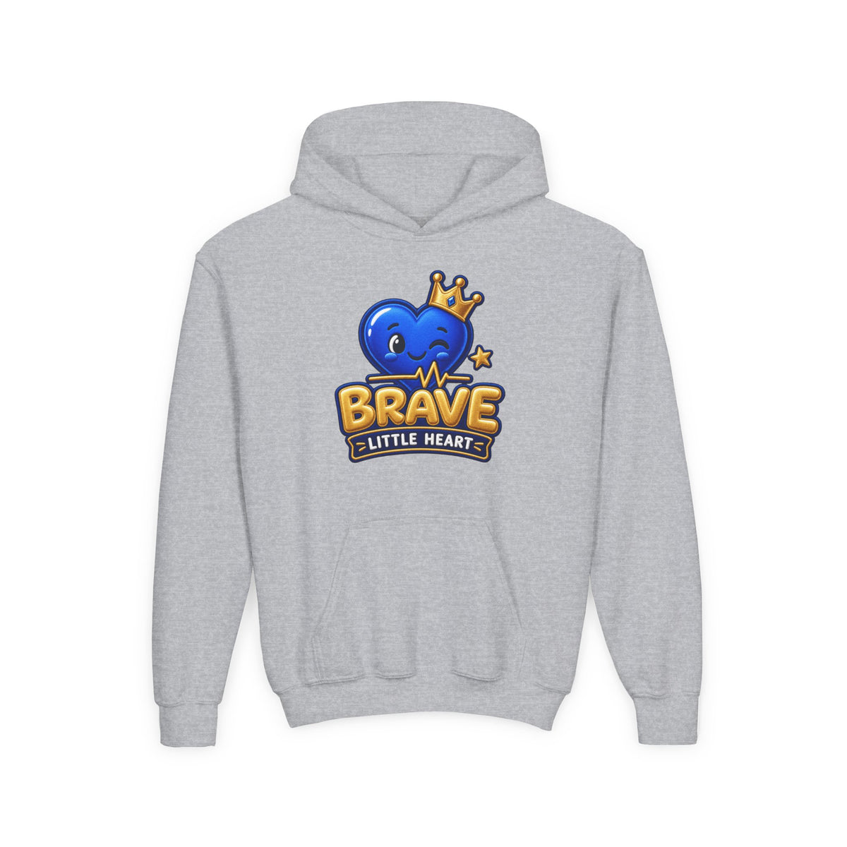 Youth Hoodie - "Brave Little Heart" Cute Blue Whale Crown Design