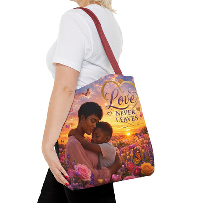 Love Never Leaves Tote Bag — Mother & Child Floral Sunset AOP Tote