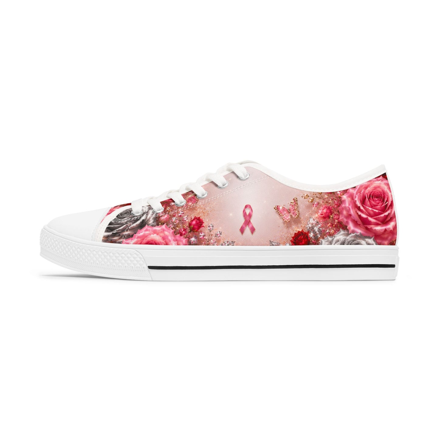 Breast Cancer Awareness Floral Low Top Sneakers — Pink Ribbon Tribute