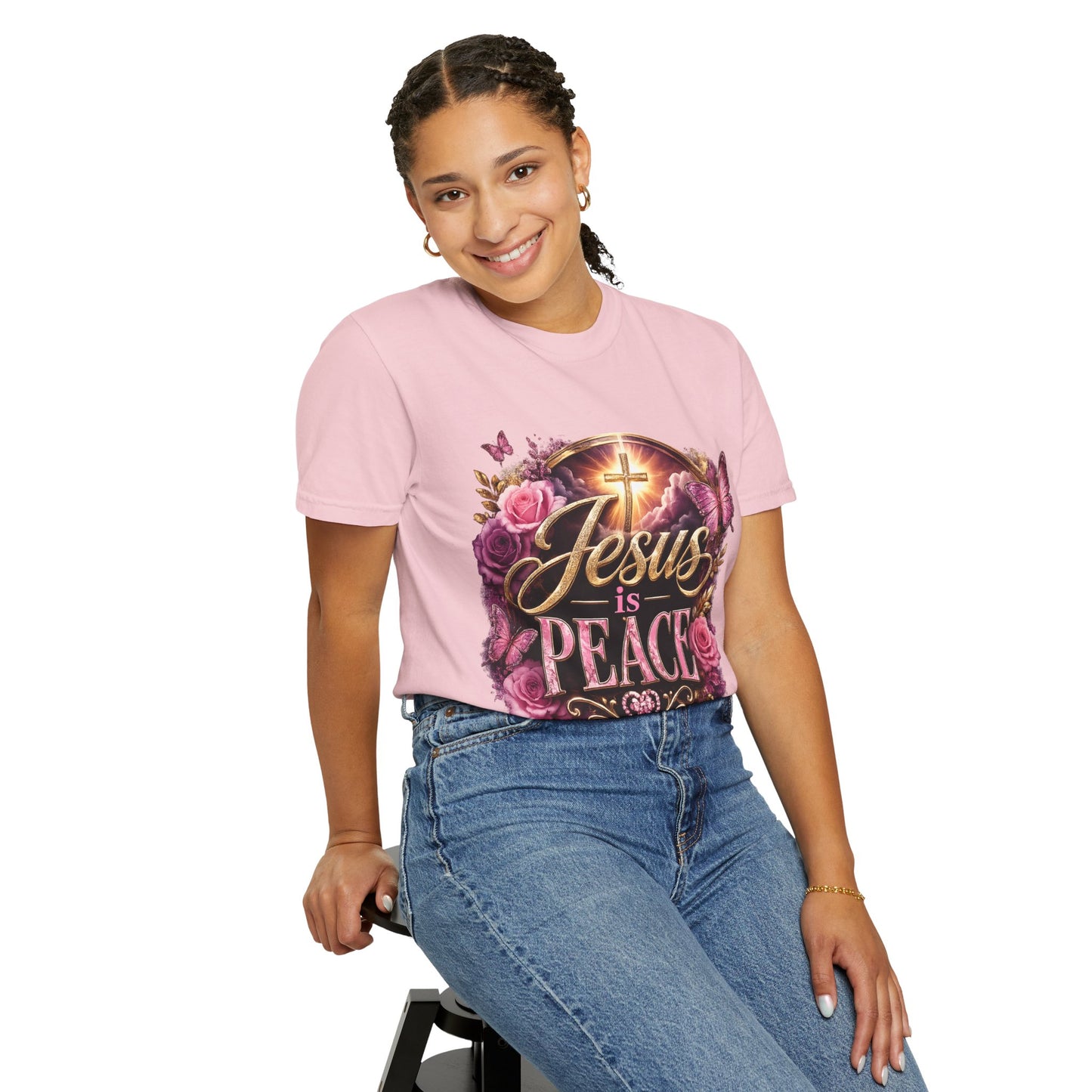 Christian T-Shirt — "Jesus is Peace" Floral Cross Tee