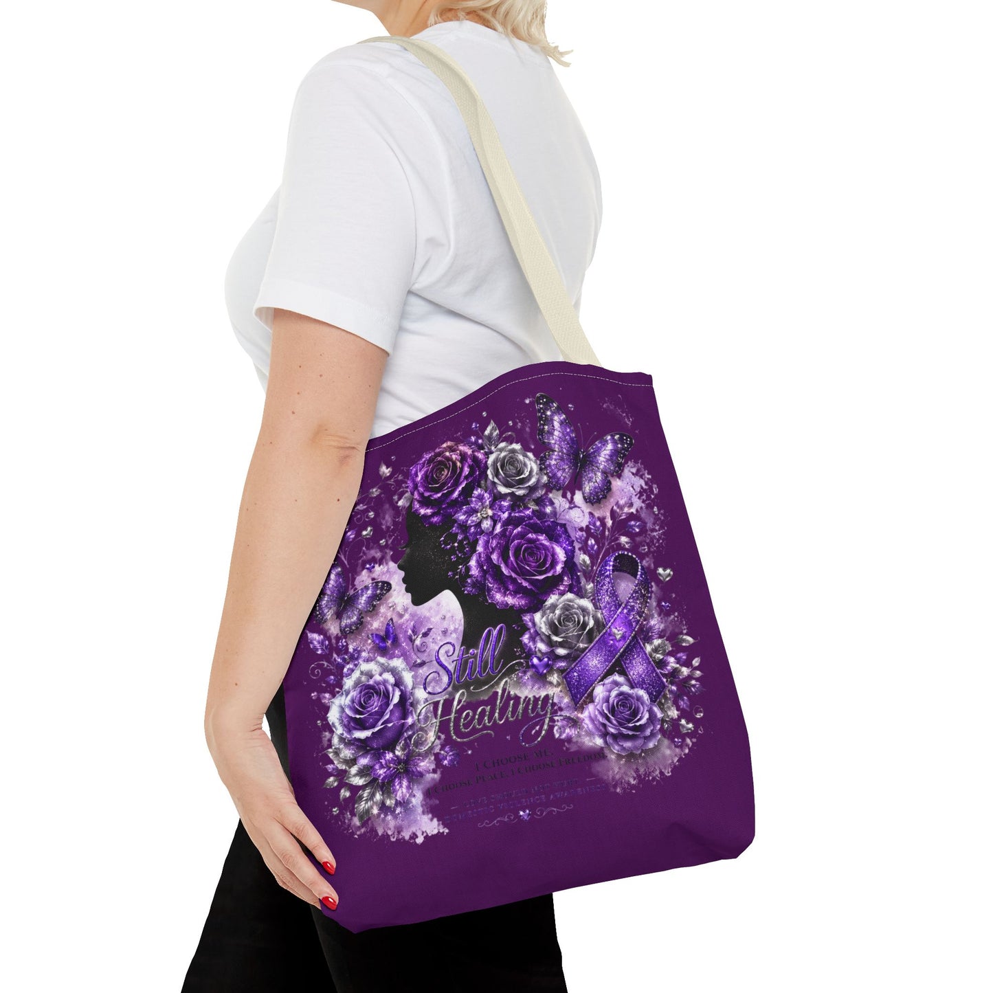 Tote Bag — Purple Silent Healing Floral Ribbon Design