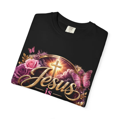 Christian T-Shirt — "Jesus is Peace" Floral Cross Tee