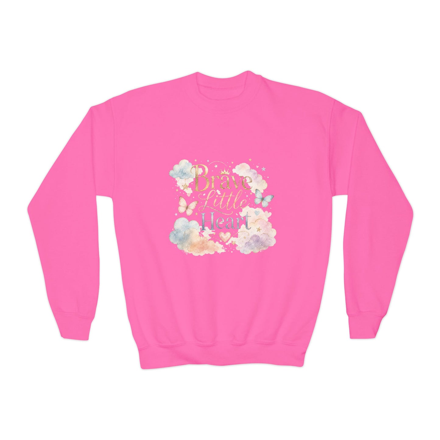 Youth Sweatshirt — "Brave Little Heart" Watercolor Butterfly Crewneck