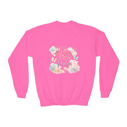 Youth Sweatshirt — "Brave Little Heart" Watercolor Butterfly Crewneck