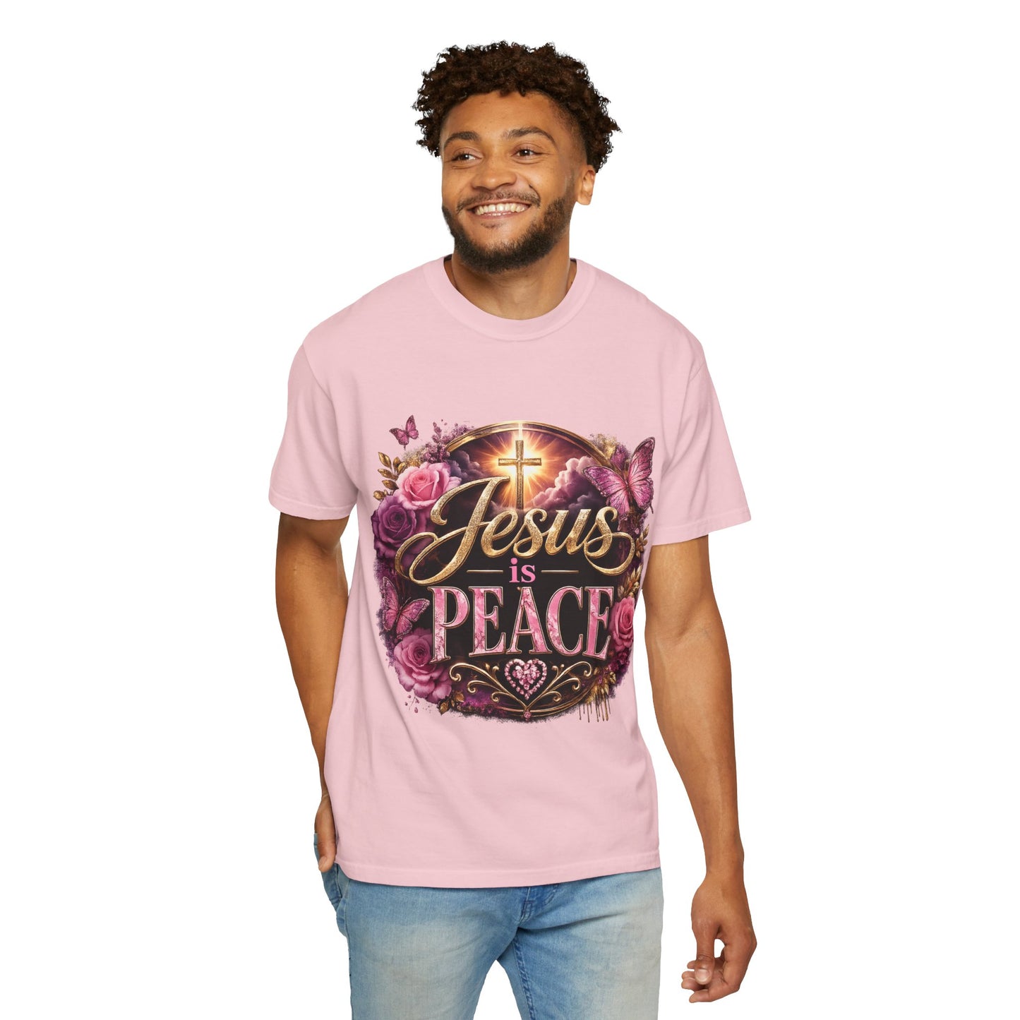 Christian T-Shirt — "Jesus is Peace" Floral Cross Tee
