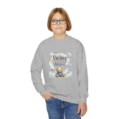 Youth Sweatshirt — "Brave Little Heart" Teddy Bear Kids Crewneck