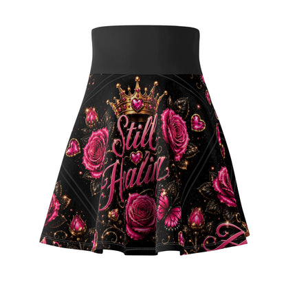Still Healing Skater Skirt — Pink Roses, Crown & Butterfly Floral AOP