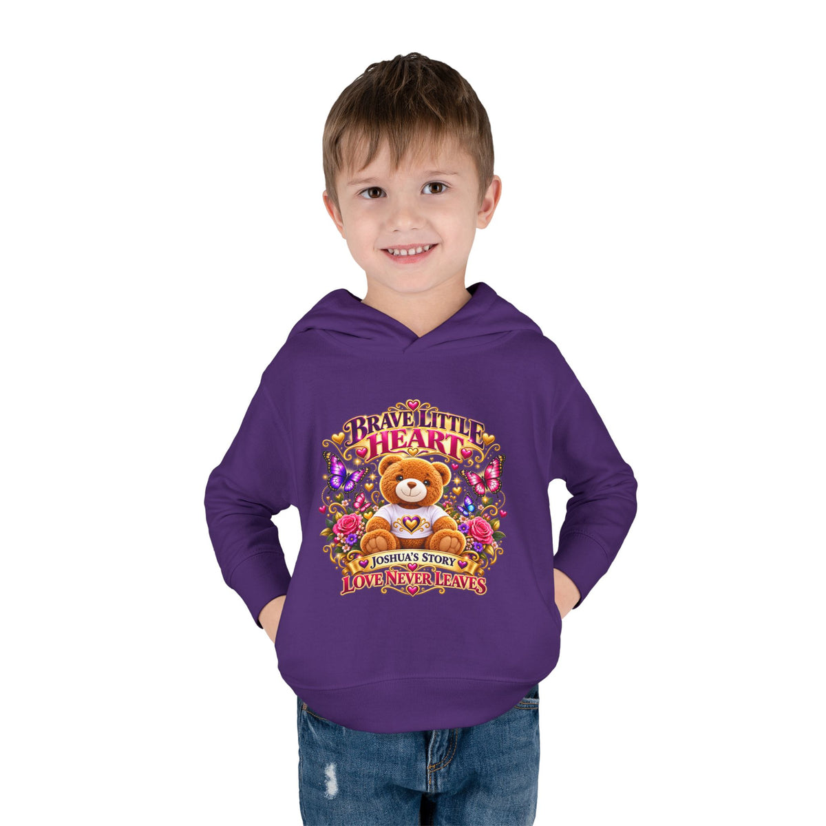 Toddler Hoodie - "Brave Little Heart" Teddy Design (Personalize: Joshua's Story)