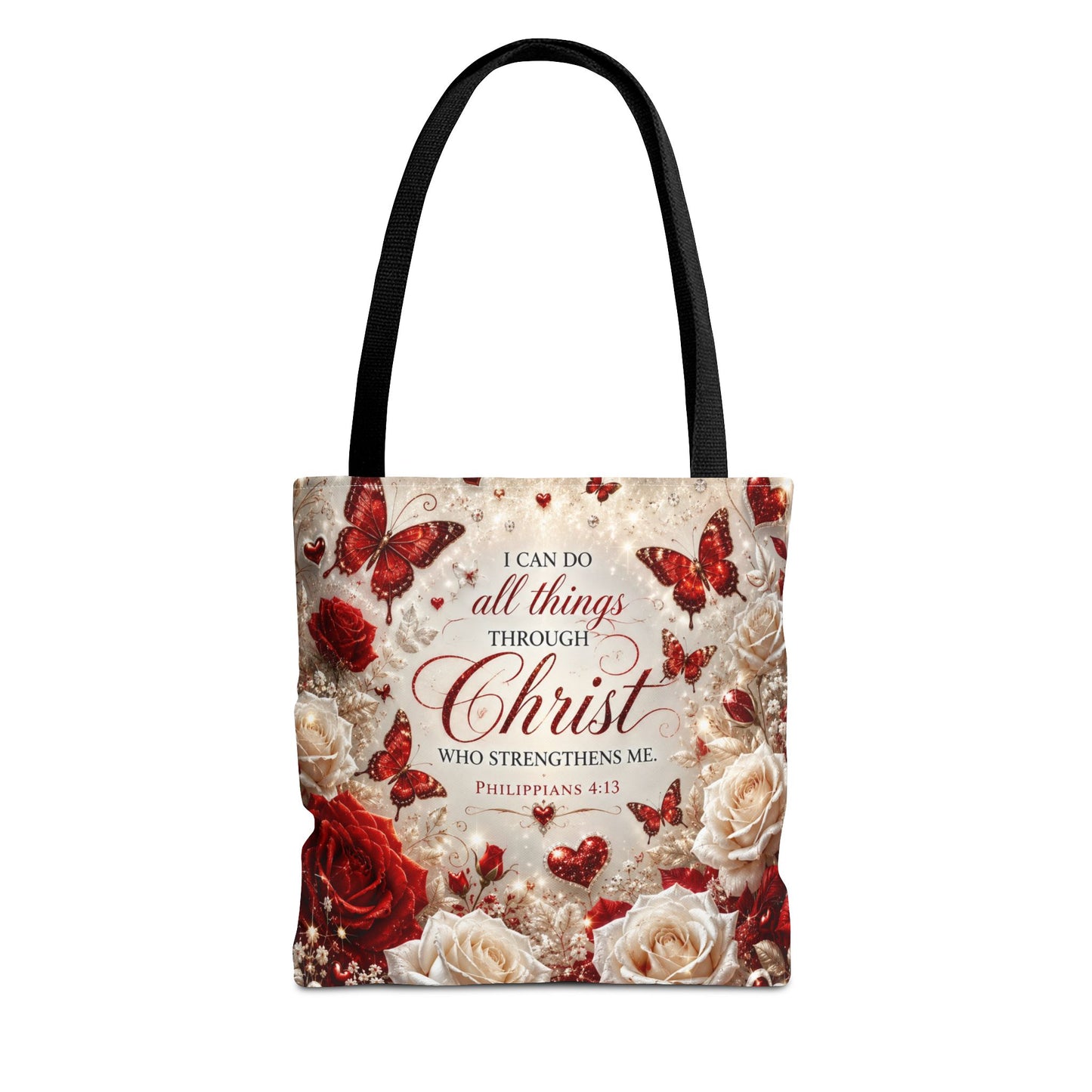 Christian Floral Tote Bag — "I Can Do All Things Through Christ" Philippians 4:13