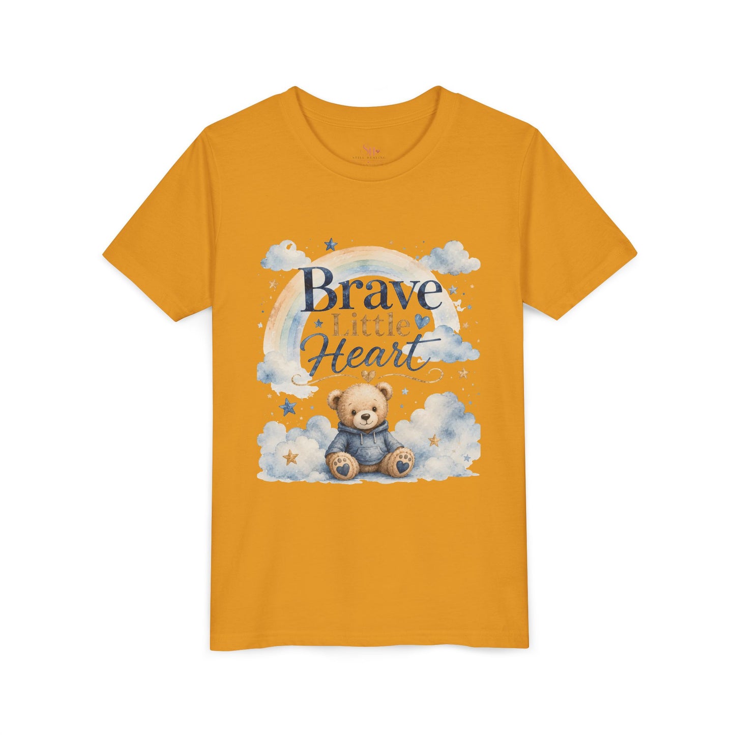 Brave Little Heart Youth Tee — Cute Teddy Rainbow Kids Shirt