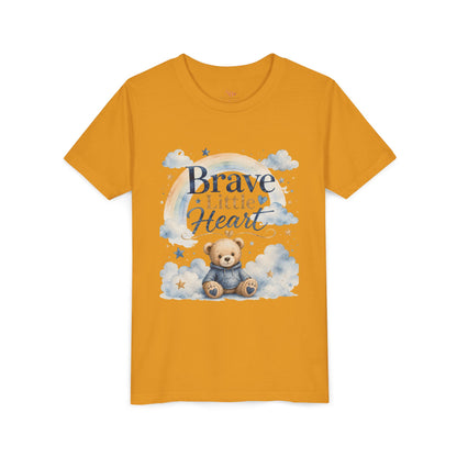 Brave Little Heart Youth Tee — Cute Teddy Rainbow Kids Shirt