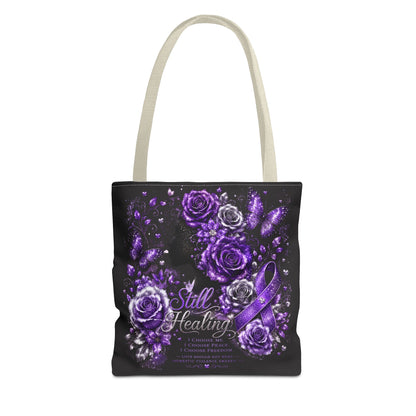 Purple Ribbon 'Still Healing' Floral Tote Bag