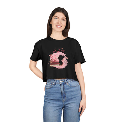 Crop Tee — 'Still Healing' Pink Floral Breast Cancer Awareness Top
