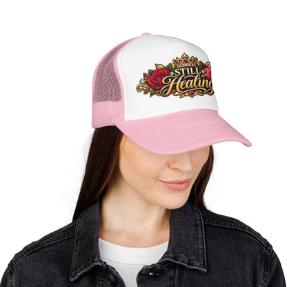 Still Healing Trucker Hat — Floral Crown Recovery Mesh Cap