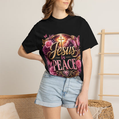 Christian T-Shirt — "Jesus is Peace" Floral Cross Tee