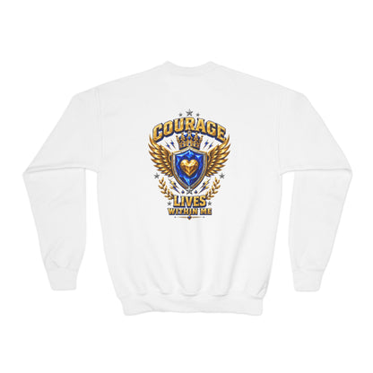 Brave Little Hearts Youth Sweatshirt — Courage Lives Within Me Crewneck
