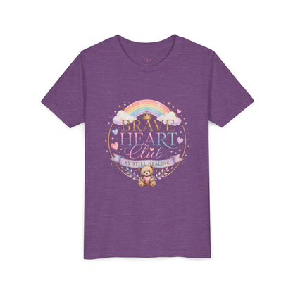 Brave Heart Club Youth Tee — Pastel Rainbow & Teddy Kids Shirt (“Brave Heart Club” Design)