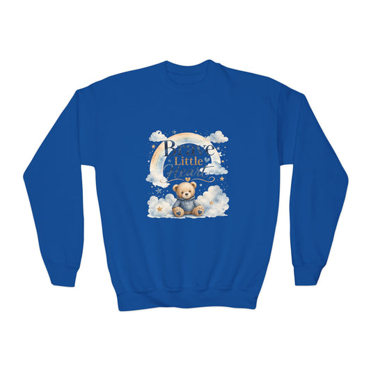Youth Sweatshirt — "Brave Little Heart" Teddy Bear Kids Crewneck