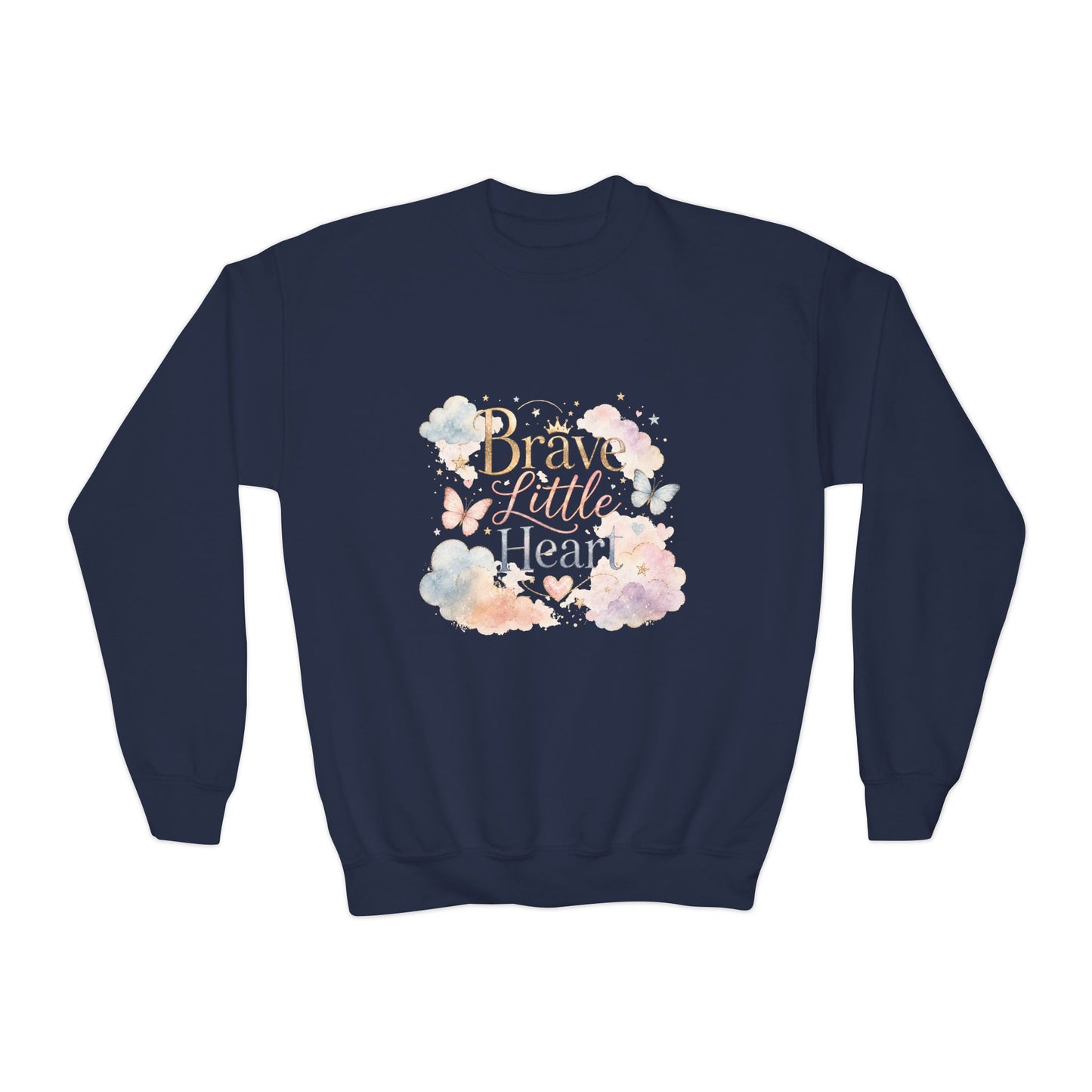 Youth Sweatshirt — "Brave Little Heart" Watercolor Butterfly Crewneck