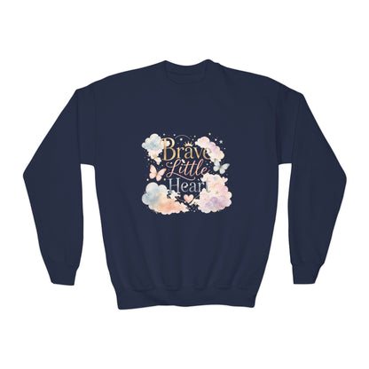 Youth Sweatshirt — "Brave Little Heart" Watercolor Butterfly Crewneck