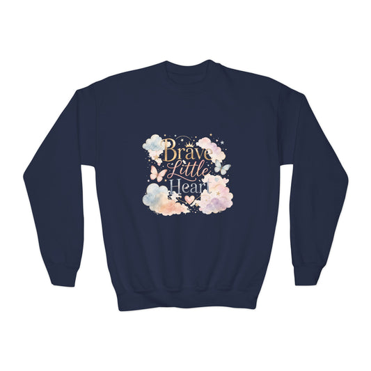 Youth Sweatshirt — "Brave Little Heart" Watercolor Butterfly Crewneck