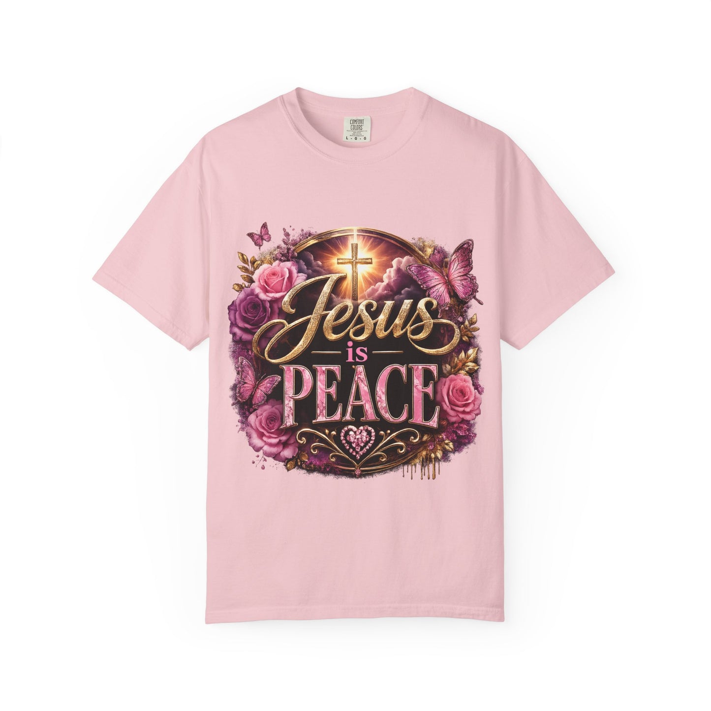 Christian T-Shirt — "Jesus is Peace" Floral Cross Tee
