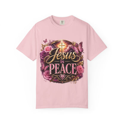 Christian T-Shirt — "Jesus is Peace" Floral Cross Tee
