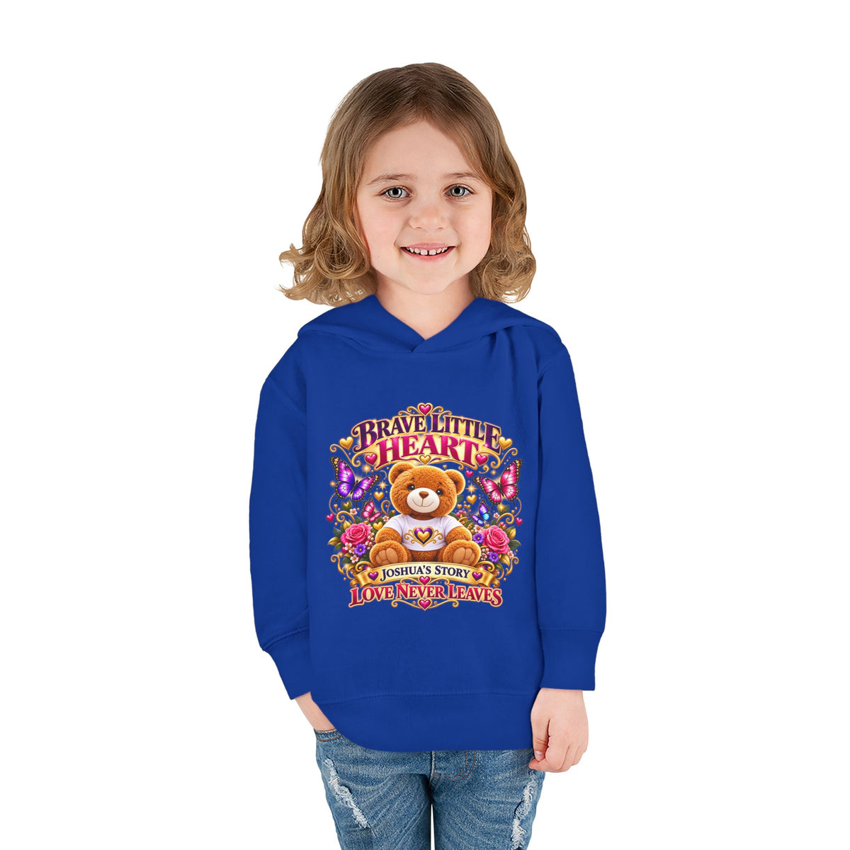 Toddler Hoodie - "Brave Little Heart" Teddy Design (Personalize: Joshua's Story)