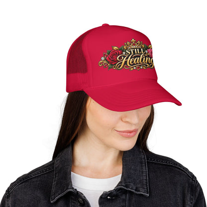 Still Healing Trucker Hat — Floral Crown Recovery Mesh Cap