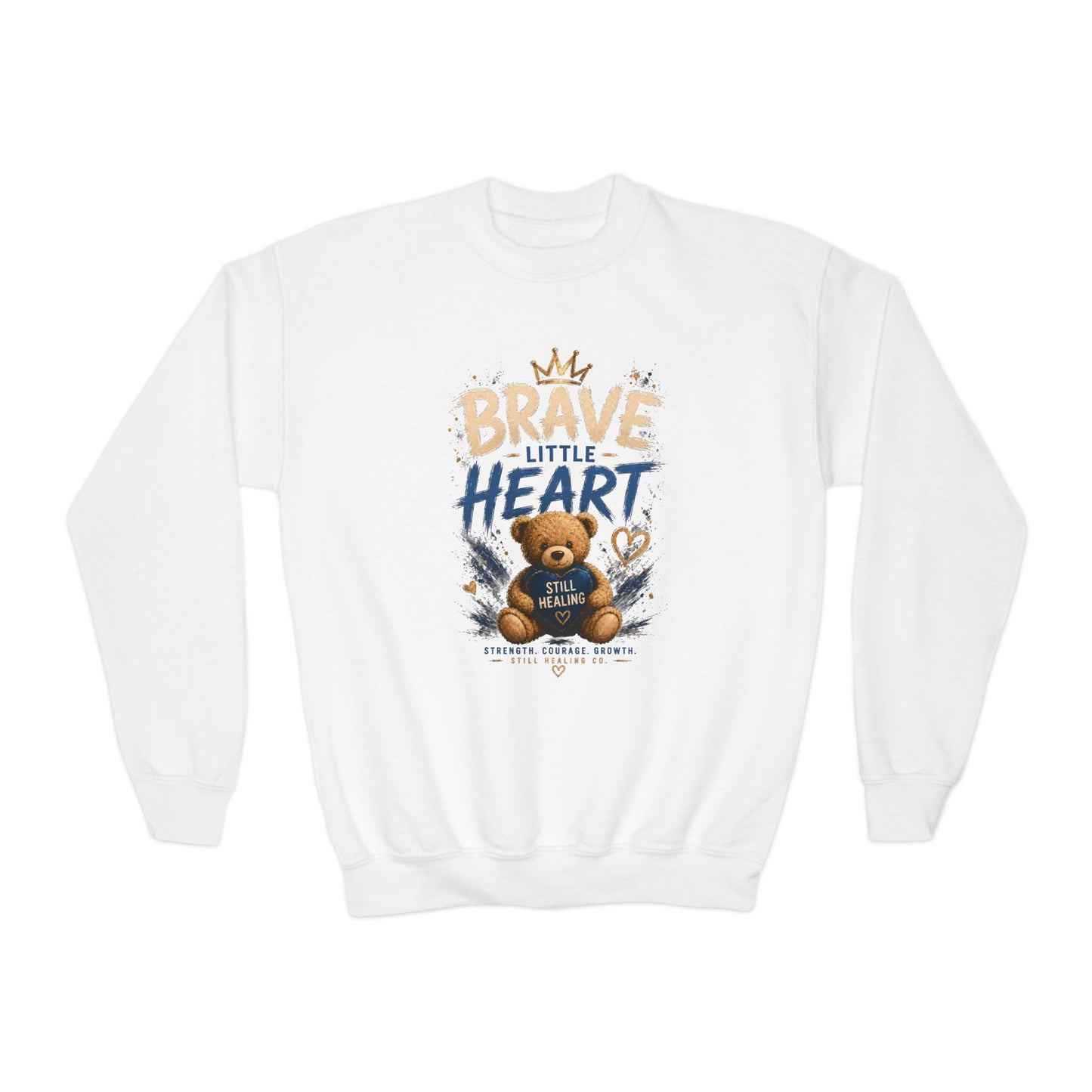 Youth Crewneck Sweatshirt - 'Brave Little Heart' Teddy Bear Kids Pullover